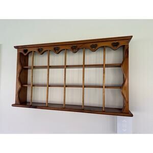 VTG Wood Tea Cup & Saucer Curio Wall Mount Display Shelf W36”xH 19 "xD5.25"